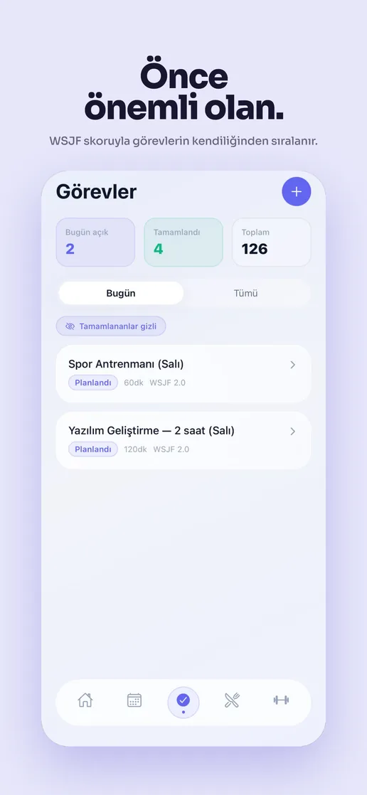 App Store screenshot: tasks ranked automatically by WSJF score.